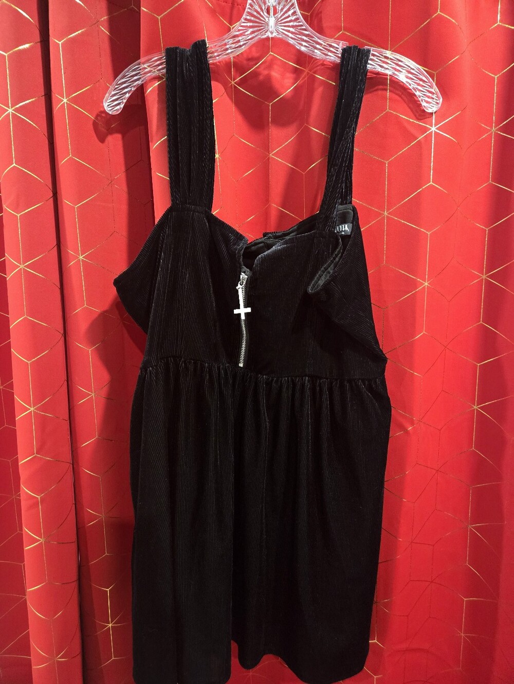 Disturbia Black Velvet Zip-Front Pinafore Dress